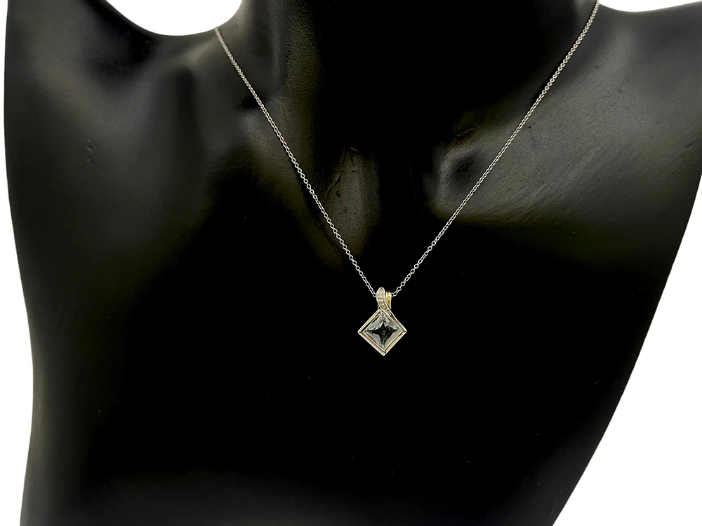 10K White and Yellow Gold 6mm Princess Cut Aquamarine and 0.005cttw Diamond Pendant, 18"