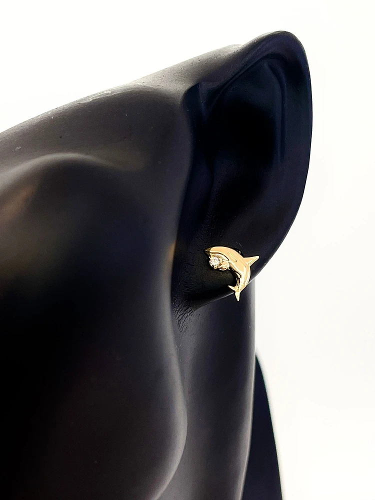 14K Yellow Gold 0.06cttw Diamond Orca Earrings with Butterfly Backs - 12mm x 10mm