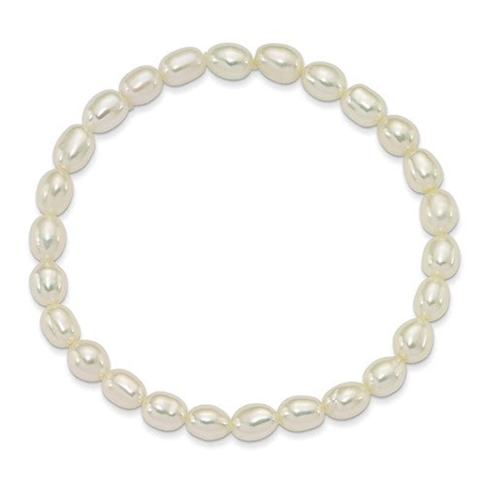 4-5mm White Rice Shape Freshwater Cultured Pearl 40mm Stretch Bracelet with Gift Pouch