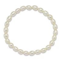 4-5mm White Rice Shape Freshwater Cultured Pearl 40mm Stretch Bracelet with Gift Pouch