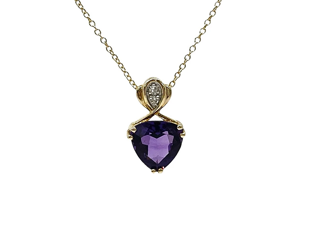 10K Yellow Gold Amethyst & Diamond Necklace, 18"