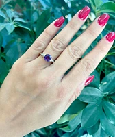 10K Yellow Gold 7mm Cushion Cut Amethyst and 0.05cttw Diamond Ring, size 7