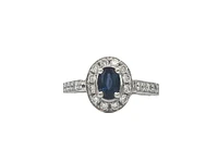 14K White Gold 0.75cttw Genuine Oval Cut Sapphire and 0.50cttw Diamond Ring, size 6.5