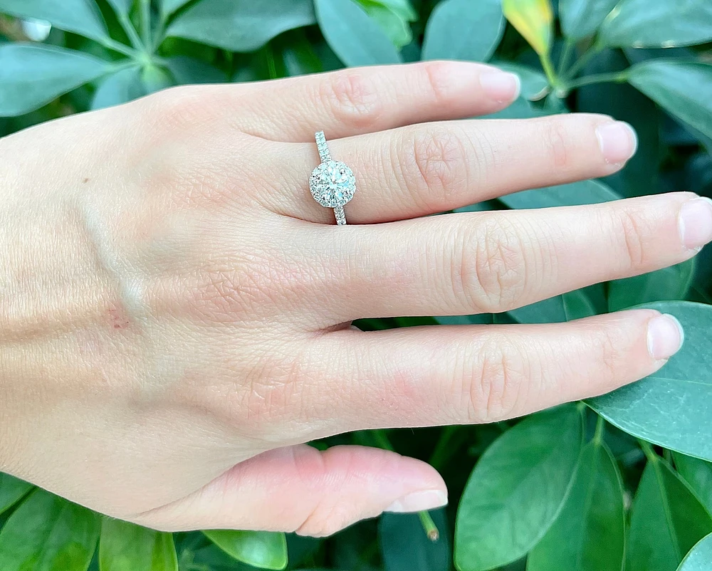 14K White Gold 1.16cttw Diamond Halo Engagement Ring - Size 6.5