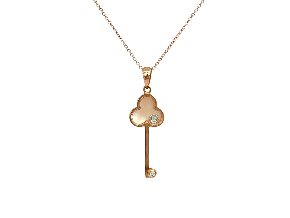 10K Rose Gold Mother of Pearl and 0.02cttw Diamond Pendant, 18"