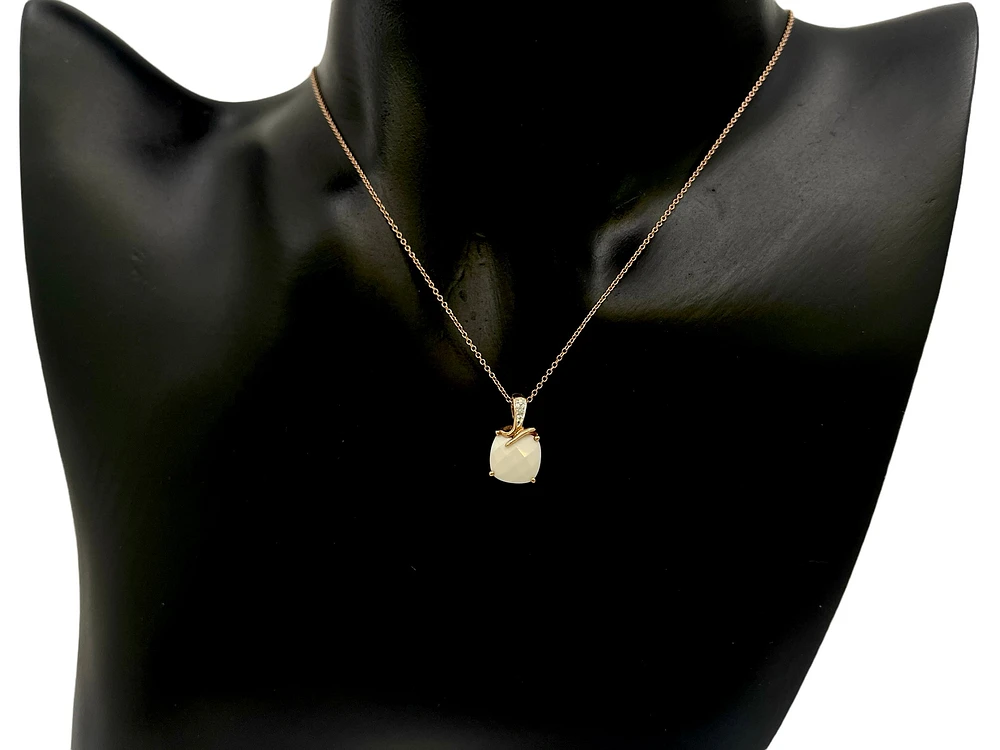 10K Rose Gold Agate And Diamond Necklace, 18"