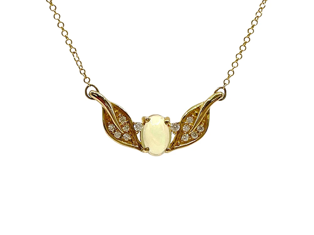 10K Yellow Gold 0.50cttw Opal and 0.10cttw Diamond Necklace - 18 Inches