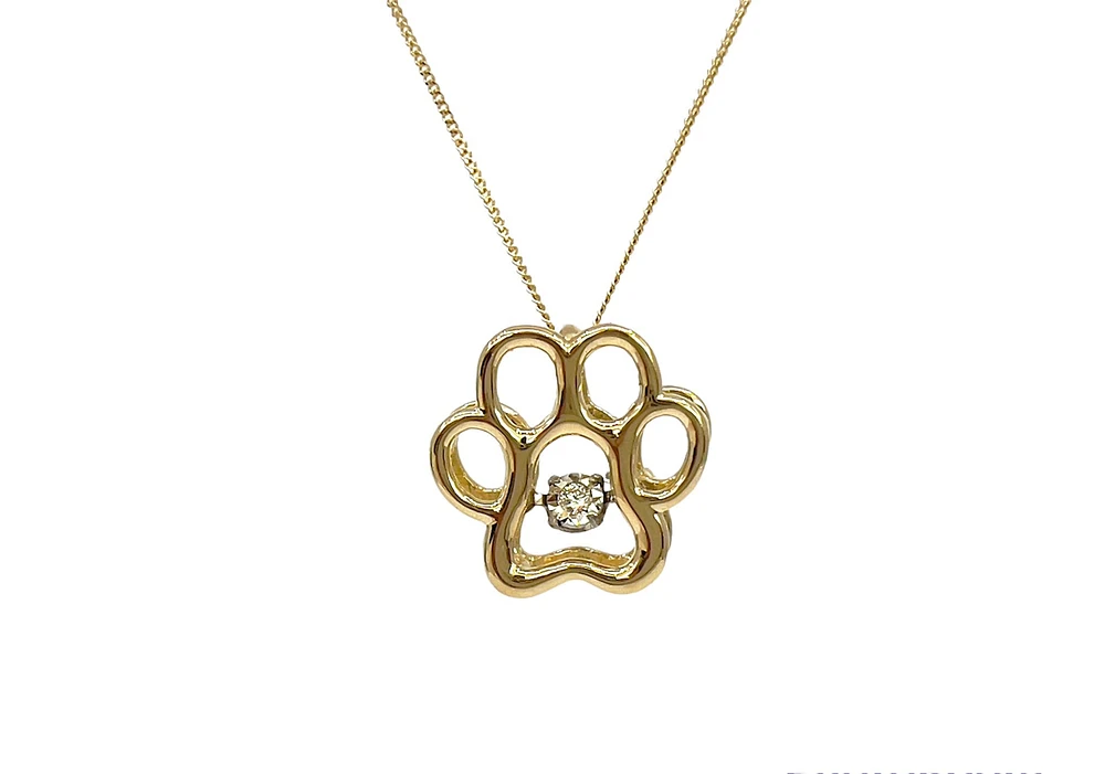 10K White, Yellow or Rose Gold Paw Print Diamond Necklace