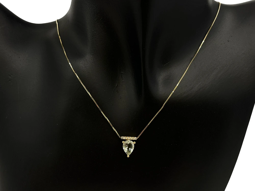 10K Yellow Gold 1.00cttw Green Amethyst (Prasiolite) and 0.042cttw Diamond Necklace, 18"
