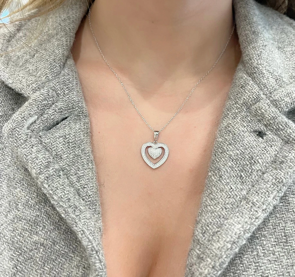 Silver Heart Pendant  with Cz