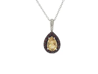 10K White Gold Citrine, Garnet & Diamond Pendant, 18"