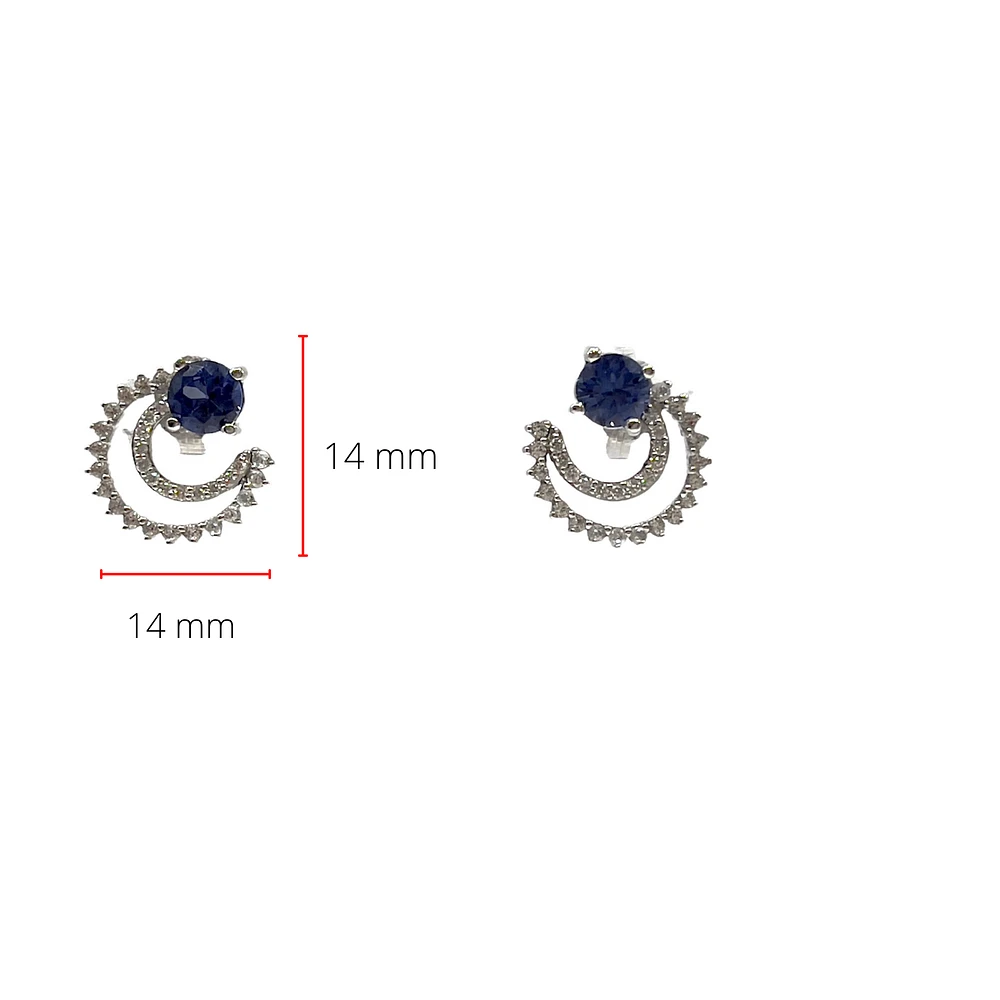 10K White Gold Created Blue Sapphire, Created White Sapphire and Diamond Earrings