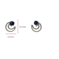 10K White Gold Created Blue Sapphire, Created White Sapphire and Diamond Earrings