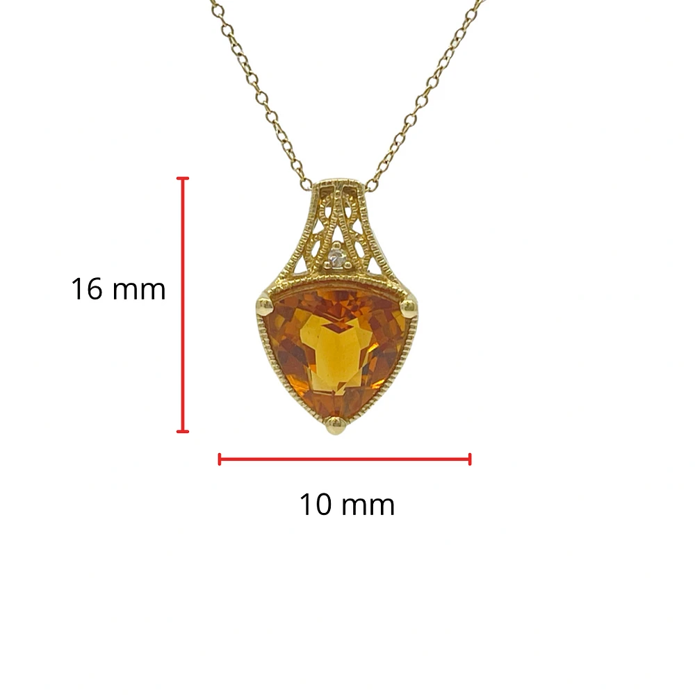 10K Yellow Gold Citrine and Diamond Pendant, 18"