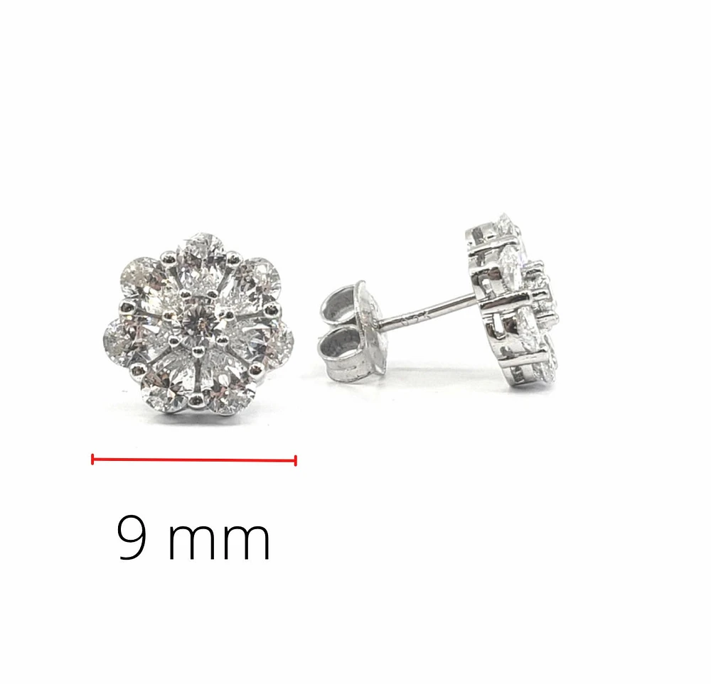 925 Sterling Silver Cubic Zirconia Floral Stud Earrings - 10.5mm
