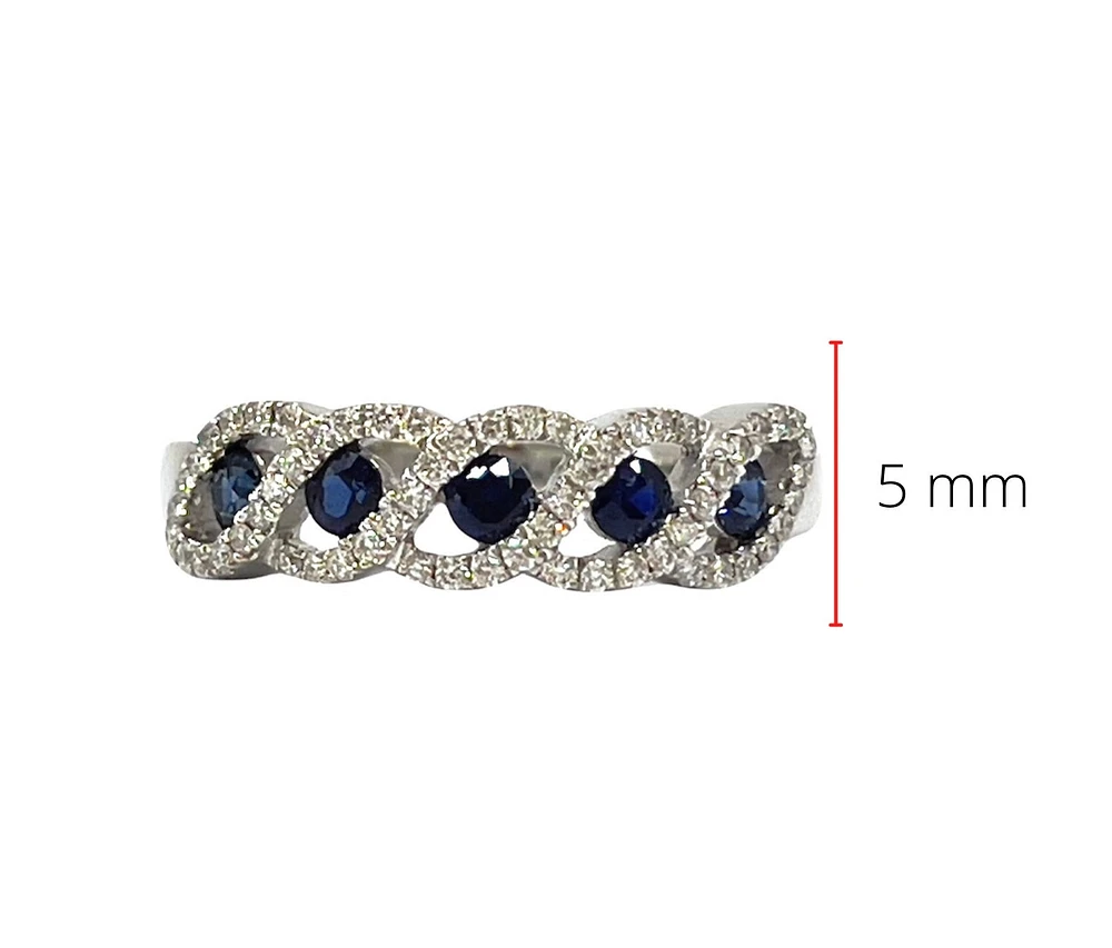 14K White Gold 0.40cttw Genuine Sapphire & 0.19cttw Diamonds Ring, size 6.5