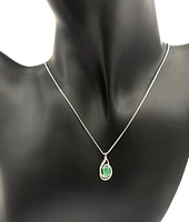925 Sterling Silver Emerald & Diamond  Necklace