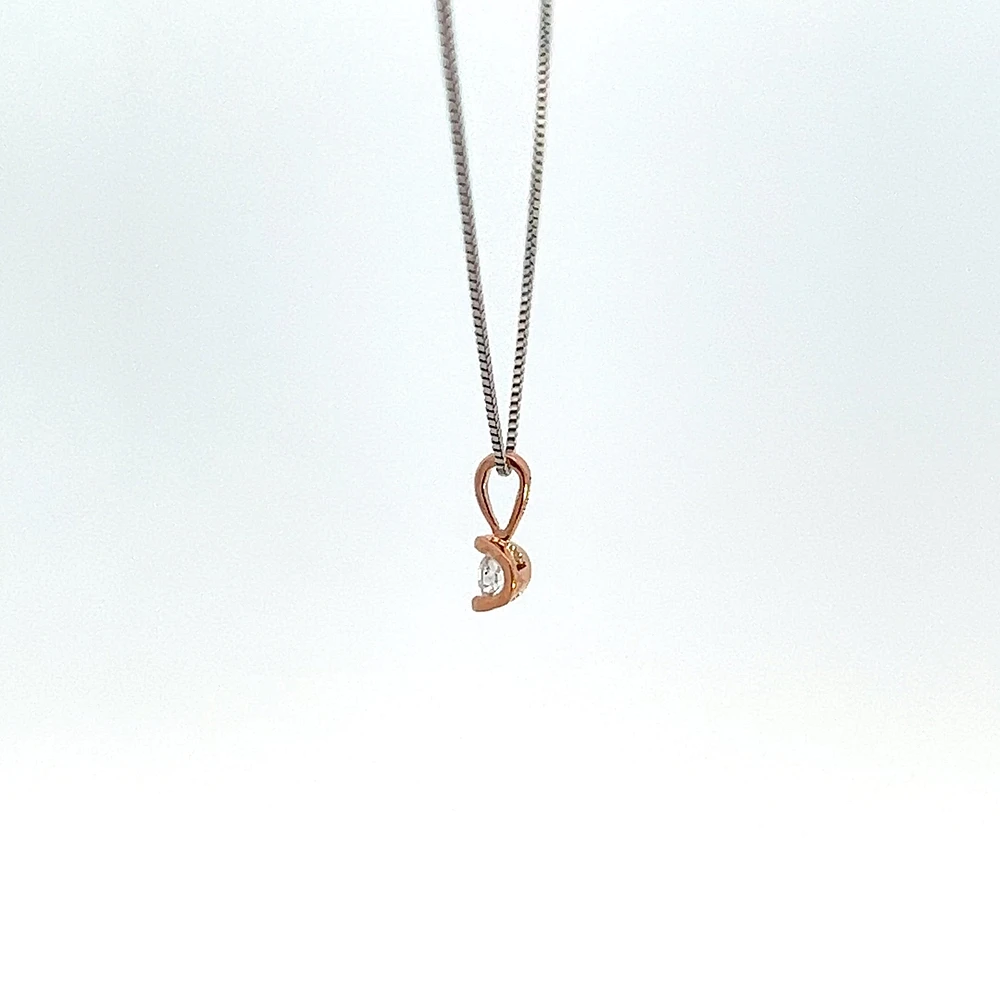 10K Two Toned Rose Gold and White Gold 0.04cttw Diamond Solitaire Necklace - 17 Inches