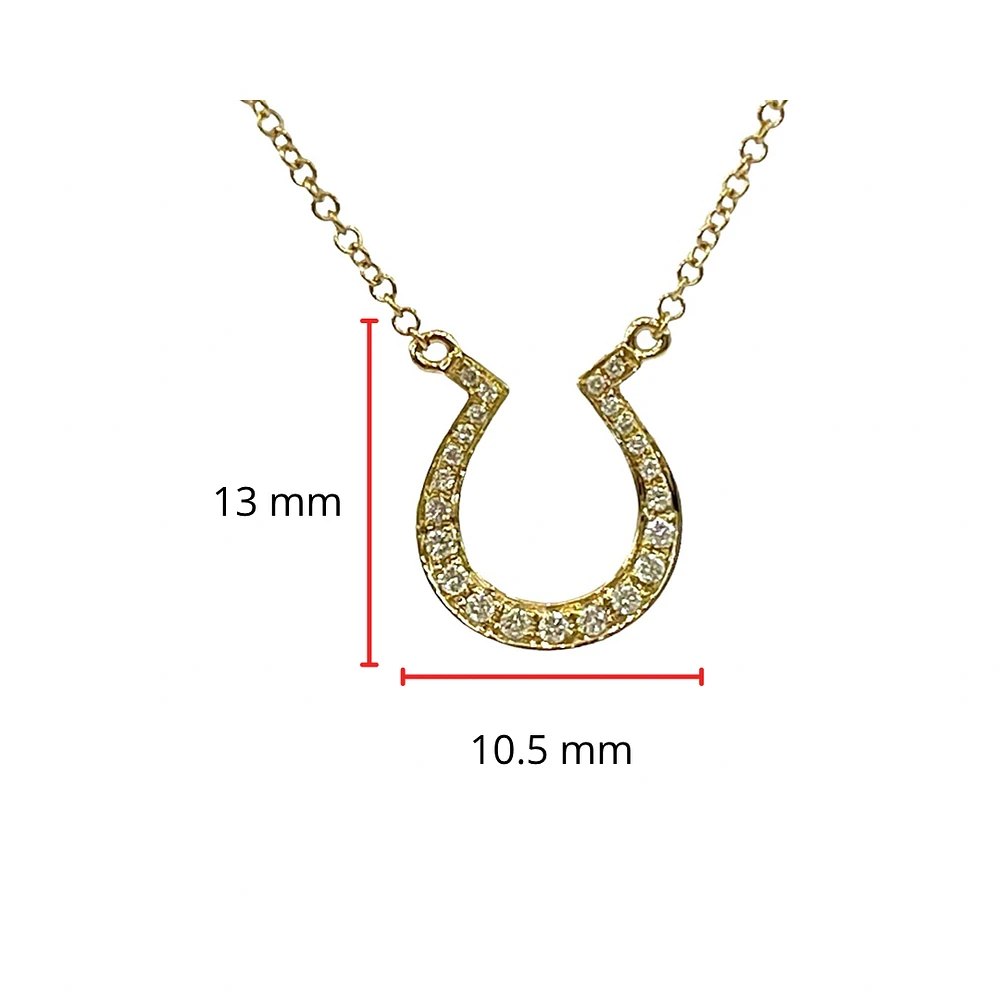 14K Yellow Gold 0.12cttw Diamond Horseshoe Pendant, 18"