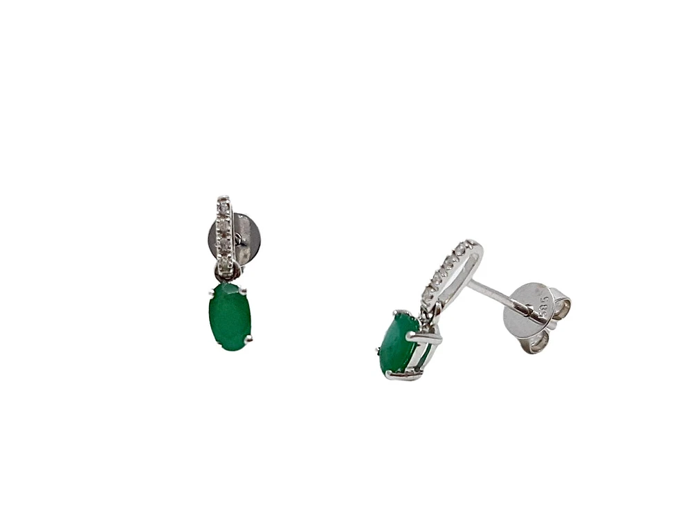 14K White Gold Emerald and Diamond Earrings