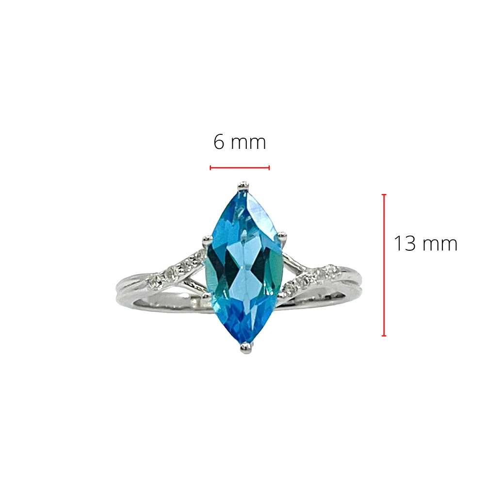 10K White Gold Blue Topaz and Diamond Ring - Size 6