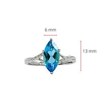 10K White Gold Blue Topaz and Diamond Ring - Size 6