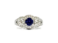 14K White Gold 1.00cttw Genuine Blue Sapphire and 0.94cttw Diamond Ring, size 6.5