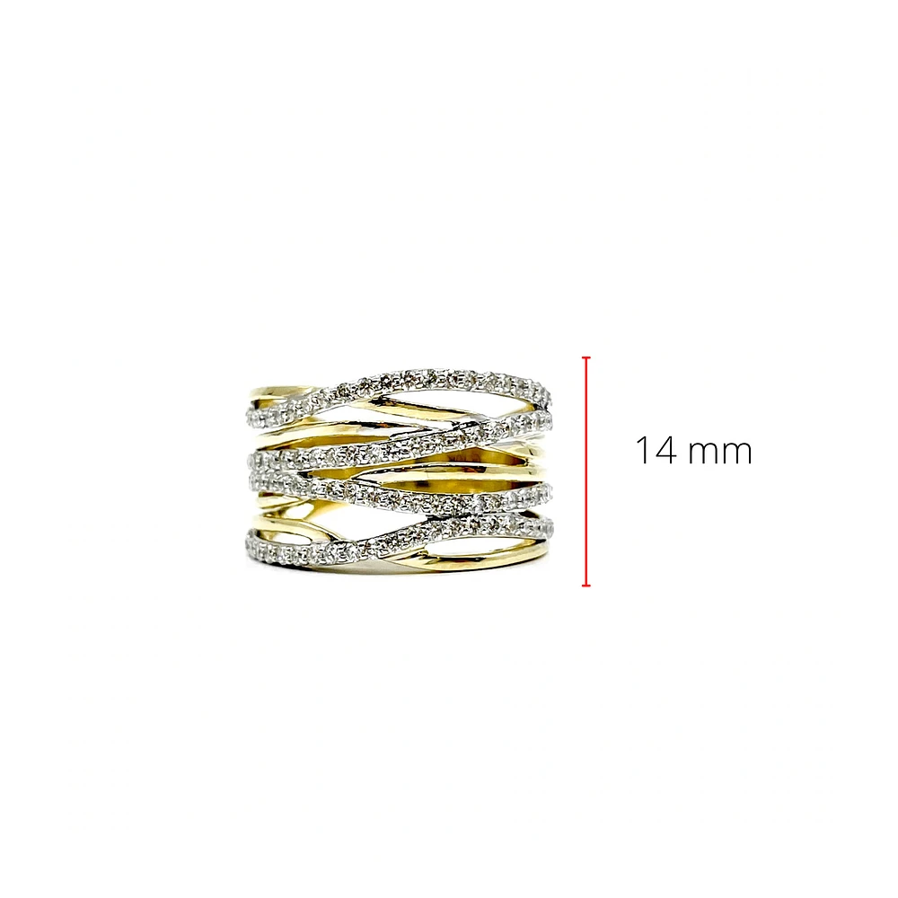 10K Two Tone Yellow and White Gold 1.00cttw Diamond Twist Ring - Size 7