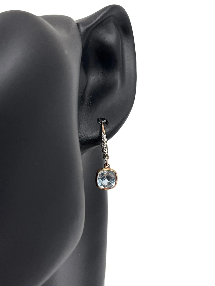 10K Rose Gold 2.75cttw Blue Topaz & 0.02cttw Diamond Lever Back  / Dangle / Drop Earring