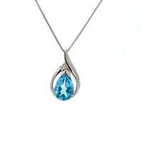 10K White Gold 9x6mm Blue Topaz and 0.015cttw Diamond Necklace - 18 Inches