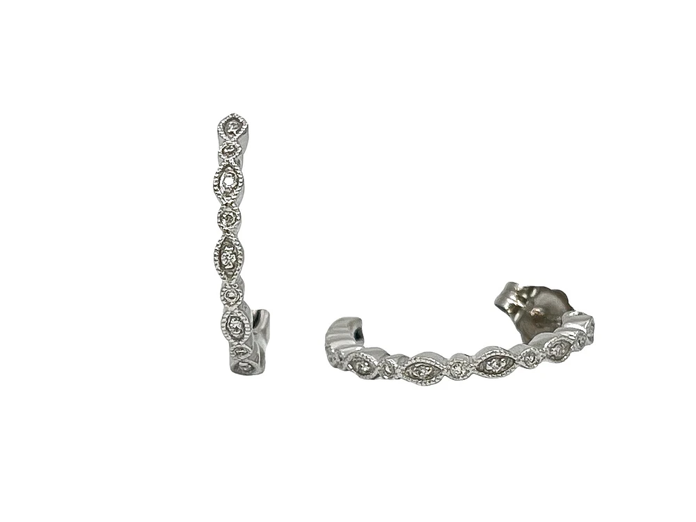 14K White Gold 0.07cttw Diamond Hoop Earrings