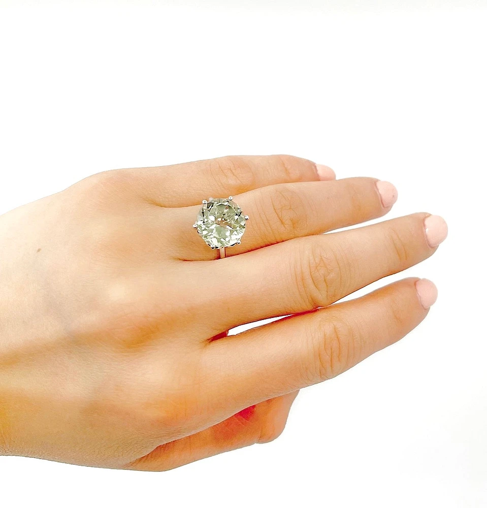 10K White Gold 5 carat Genuine Prasiolite (Green Amethyst) Ring, size 6.5