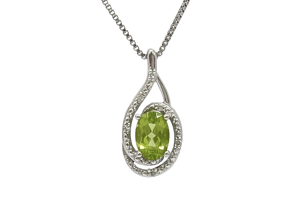 925 Sterling Silver Peridot & Diamond Necklace