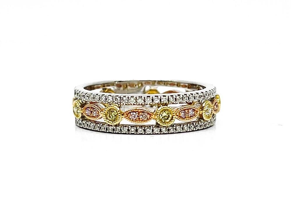 14K White Gold 0.31cttw Yellow, Pink and White Diamond Ring - Size 6.5