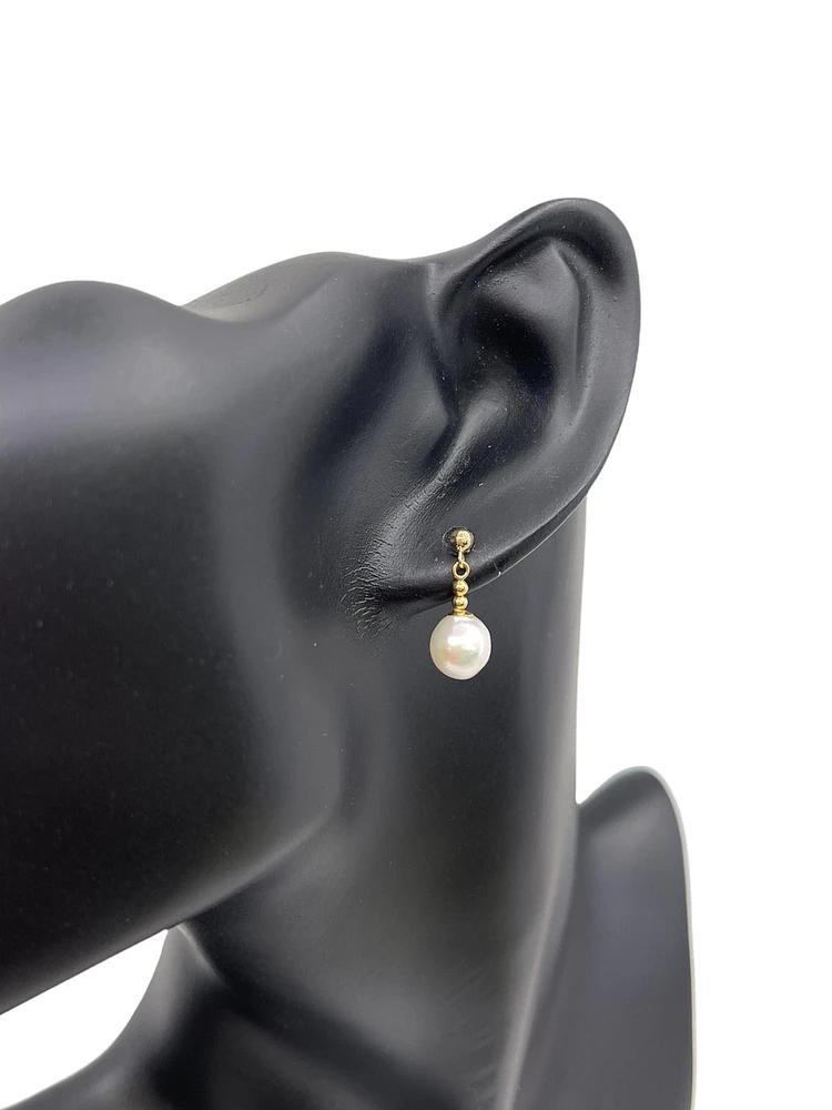 14K Yellow Gold Fresh Water Pearl Earrings