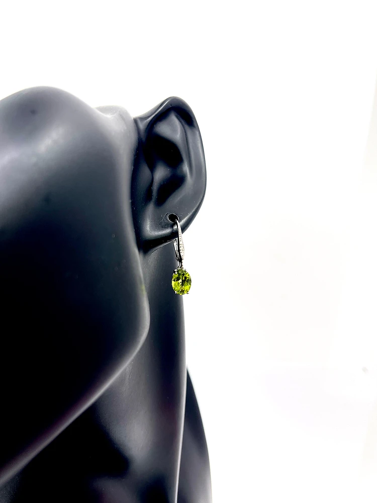 10K White Gold Peridot & Diamond Earrings