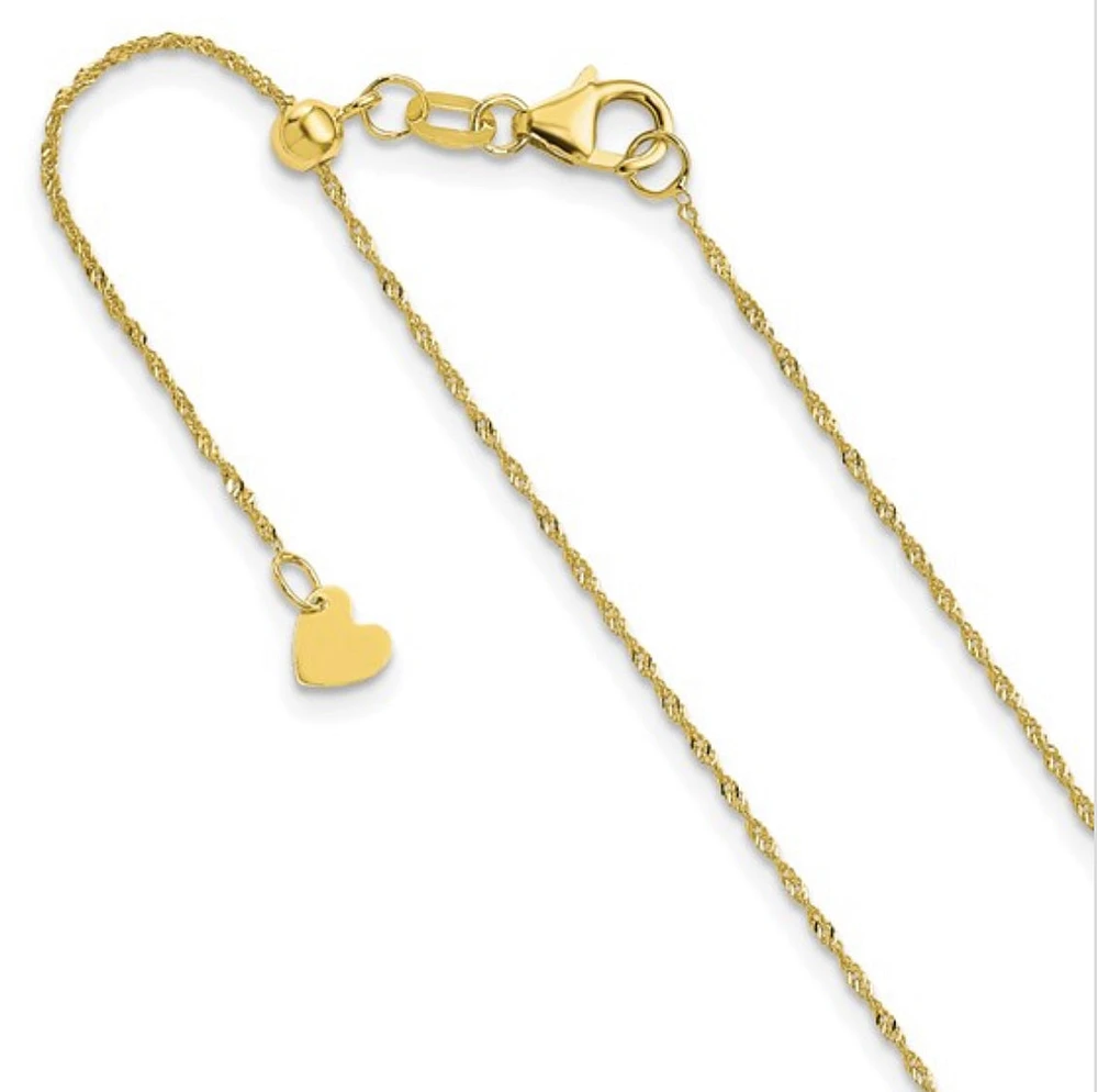 Adjustable 10K Gold Singapore Chain 16" - 22" 0.9mm