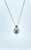 10K Yellow Gold Emerald and Diamond Pendant, 18"