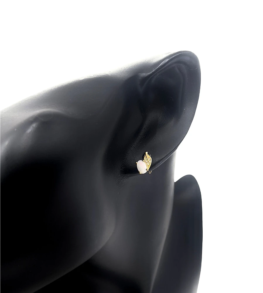 10K Yellow Gold 0.60cttw Opal and 0.04cttw Diamond Stud Earrings