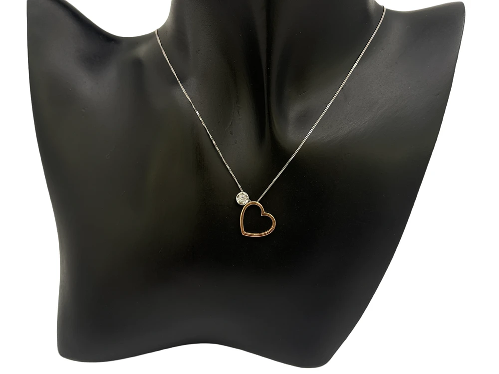 10K White & Rose Gold 0.09cttw Canadian Diamond Heart Necklace, 18"