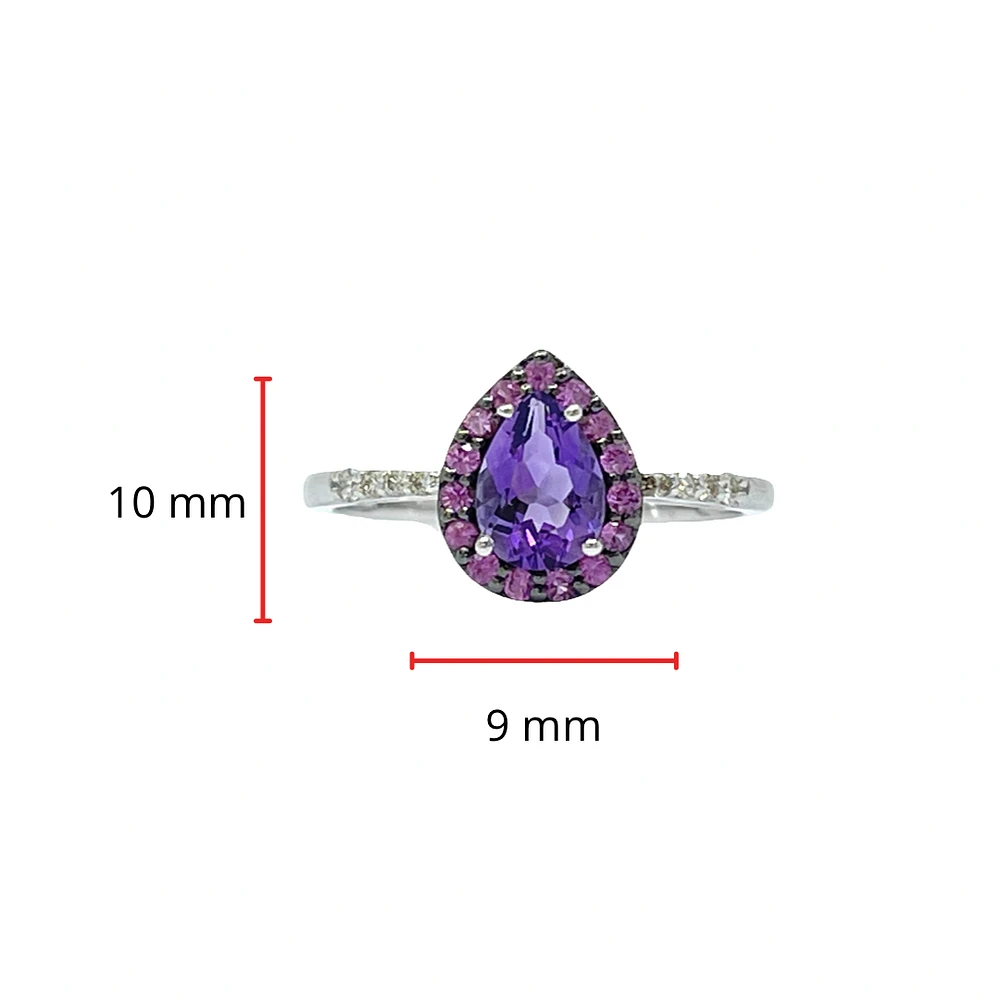 10K White Gold 0.65 carat Amethyst, Pink Sapphire and Diamond Ring