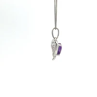 10K White Gold Amethyst and Diamond Pendant - 18"