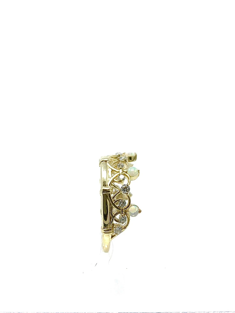 10K Yellow Gold 0.25cttw Genuine Opal & 0.22cttw Diamond Crown Ring - / 4.5