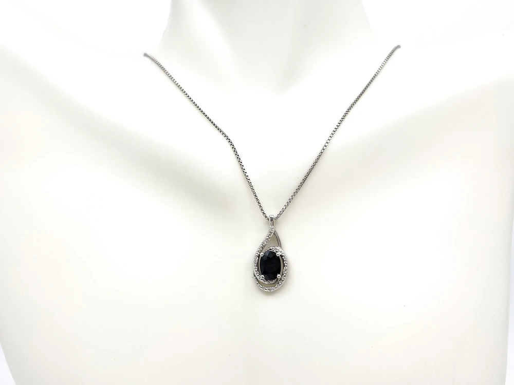 925 Sterling Silver Sapphire & Diamond Necklace