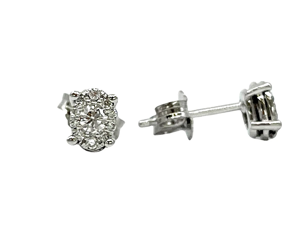 10K White Gold 0.22cttw Diamond Oval Cluster Shaped Stud Earrings