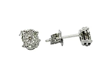 10K White Gold 0.22cttw Diamond Oval Cluster Shaped Stud Earrings