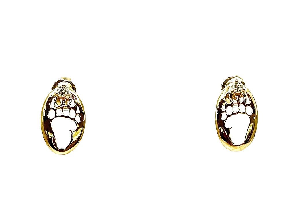 14K Yellow Gold 0.06cttw Diamond Bear Paw Earrings with Butterfly Backs - 7mm x 12mm