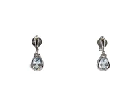 10K White Gold 0.70cttw Genuine Aquamarine Pear Cut & 0.03cttw Diamond Stud / Dangle / Drop Earrings