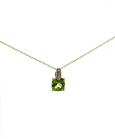 10K Yellow Gold 7mm Cushion Cut Peridot and 0.026cttw Diamond Pendant, 18"