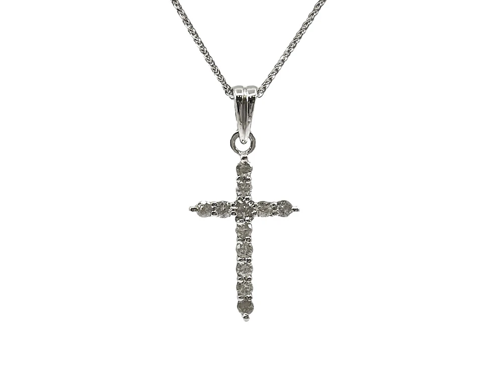 14K White Gold 0.35 cttw Diamond Cross Pendant, 18"